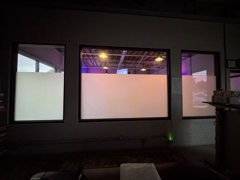 Smart glass gym in Ventura — 200 sqft of PDLC switchable smart film retrofit for on-demand privacy