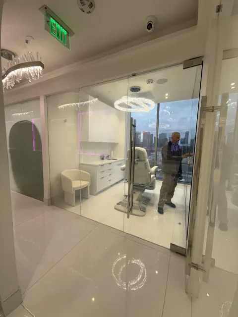 Smart glass office partition at surgery clinic in Beverly Hills CA in clear mode