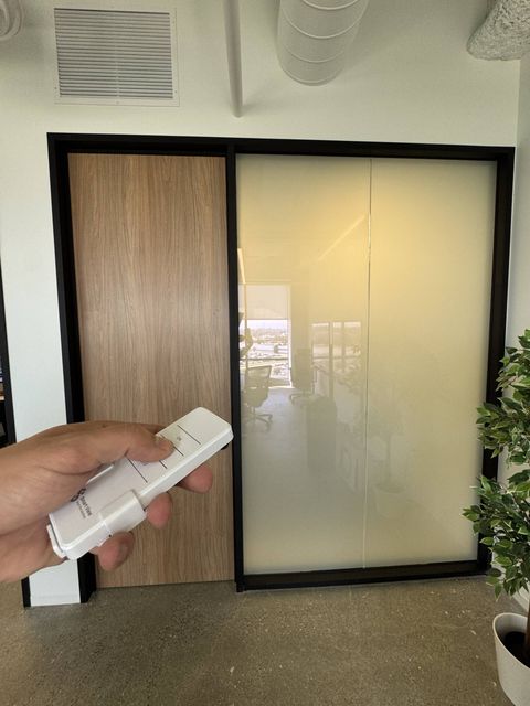 Remote frosting smart glass office partition in El Segundo workspace, second view